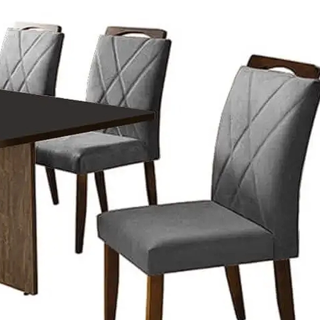 Mesa de Jantar Los Angeles 160x80cm em Veludo com 6 Cadeiras California Minas Plac - Imagem 3