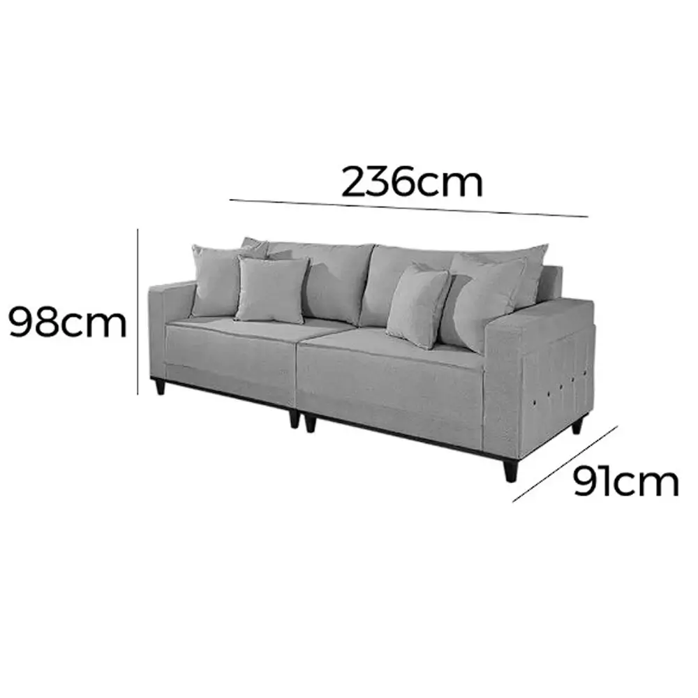 Sofá Living Montes Claros 4 Lugares com Almofadas Soltas 236cm Tecido Linho Lufer - Imagem 2