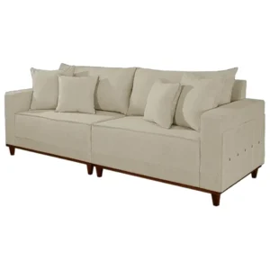 Sofá Living Montes Claros 4 Lugares com Almofadas Soltas 236cm Tecido Linho Lufer