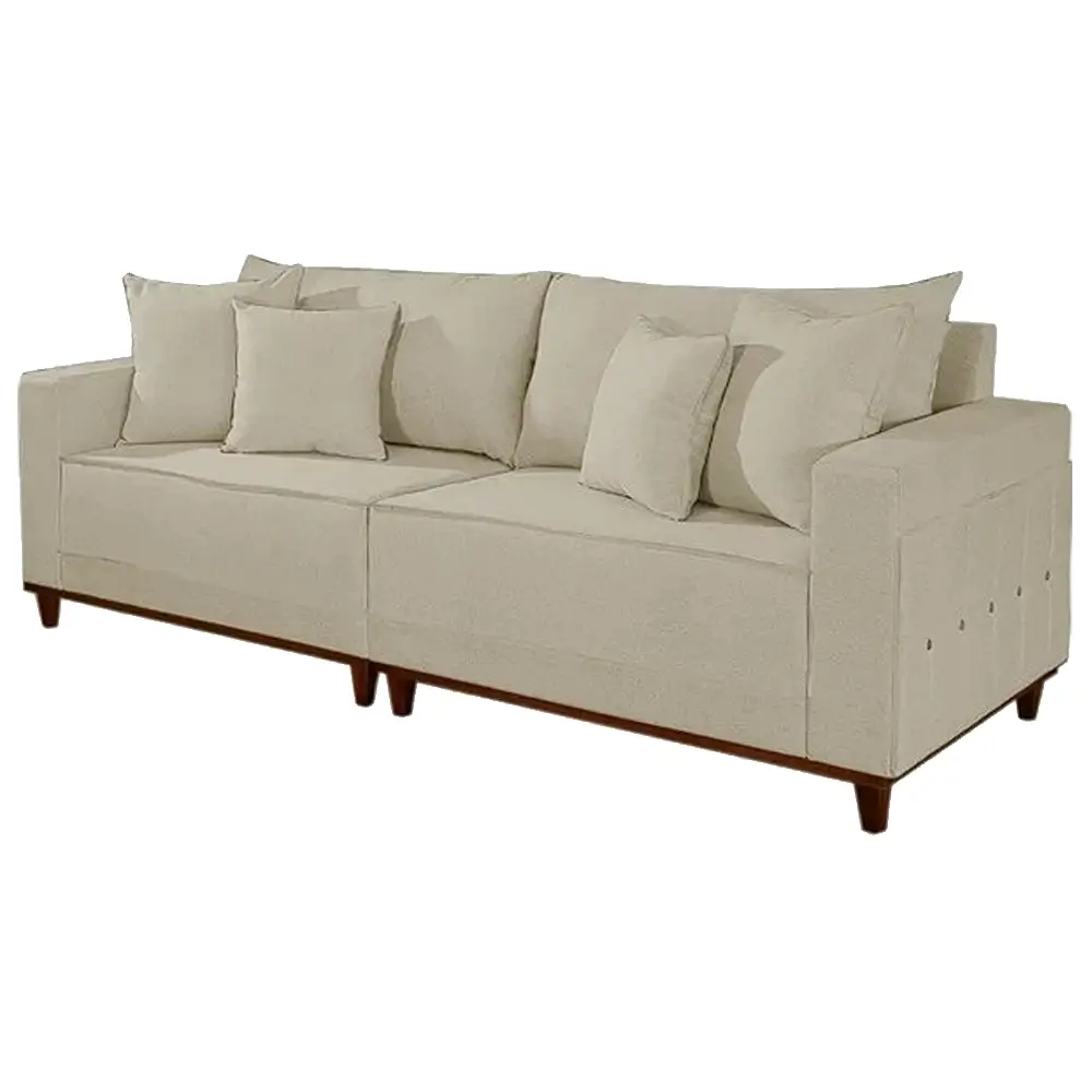 Sofá Living Montes Claros 4 Lugares com Almofadas Soltas 236cm Tecido Linho Lufer