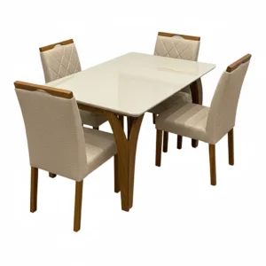 Mesa de Jantar Agata 135x90cm com Vidro e 4 Cadeiras California em Veludo Estofadas Lj Móveis