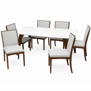 Mesa de Jantar Agata 180x90cm com Vidro e 6 Cadeiras Lara Kappesberg em Linho Madeira Lj Móveis
