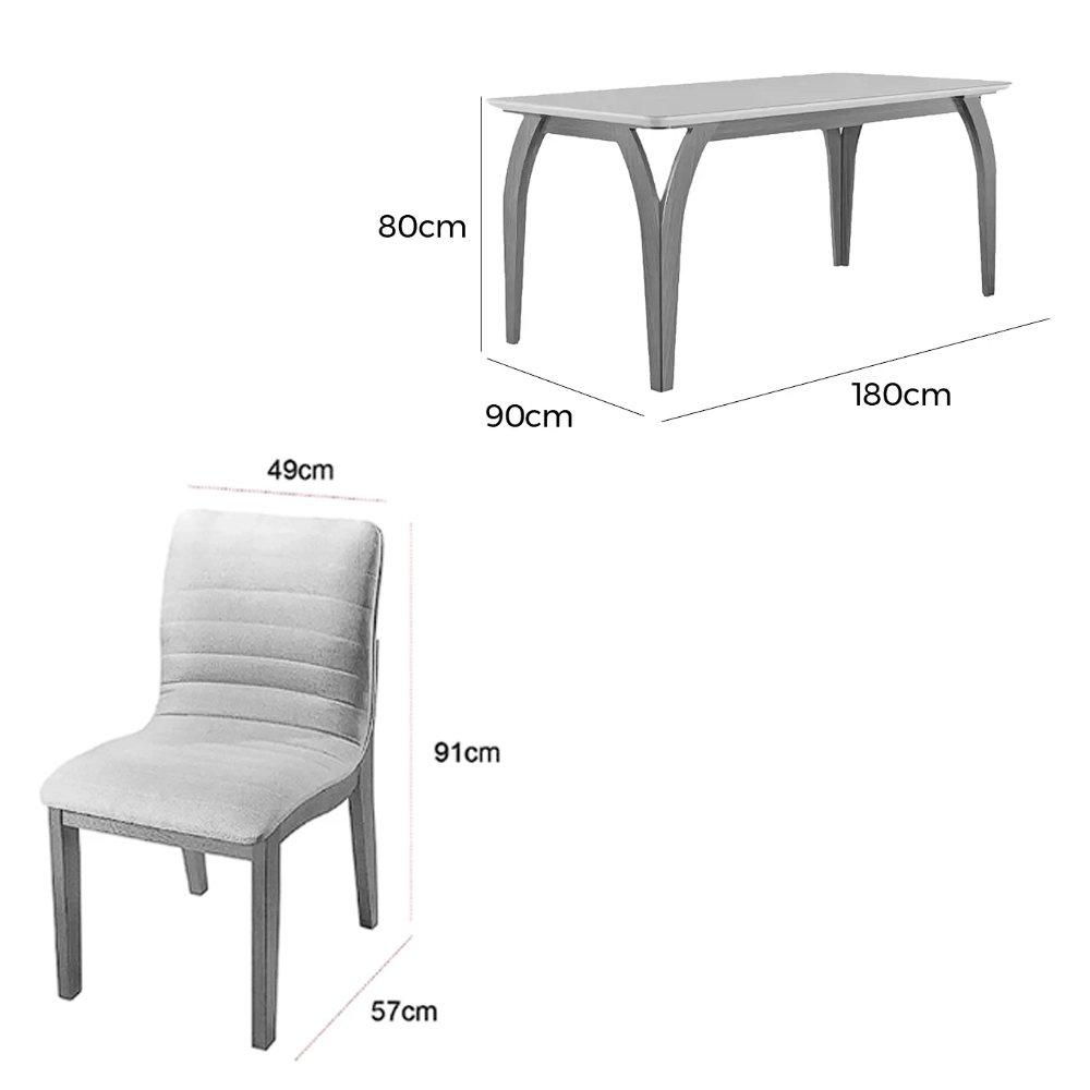 Mesa de Jantar Agata 180x90cm com Vidro e 6 Cadeiras Sofia em Linho Madeira Lj Móveis - Imagem 2