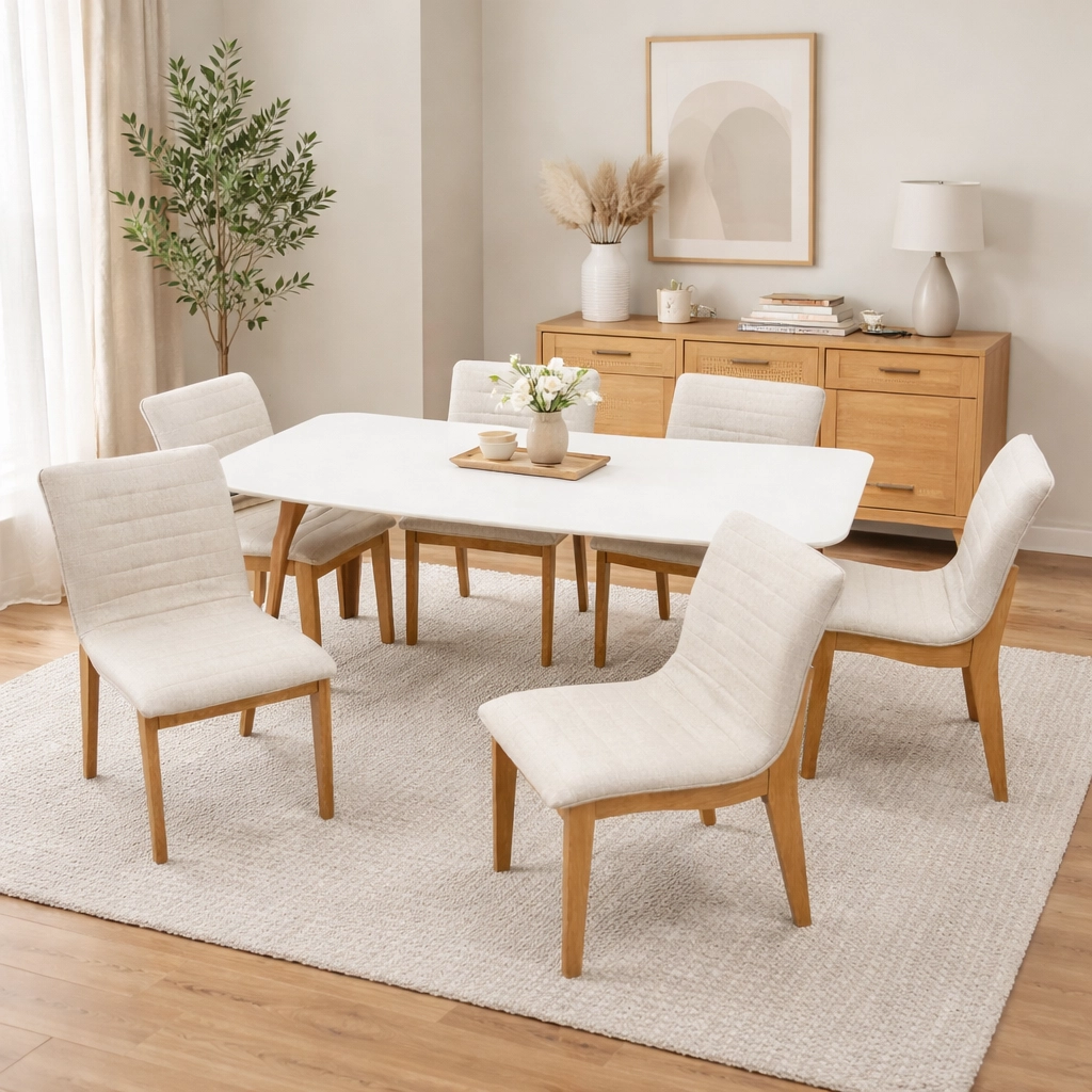 Mesa de Jantar Agata 180x90cm com Vidro e 6 Cadeiras Sofia em Linho Madeira Lj Móveis - Imagem 3