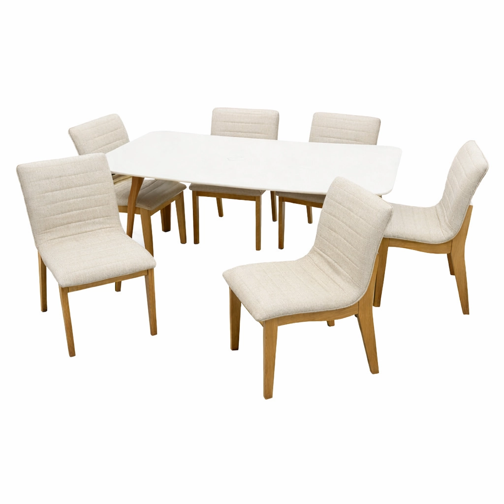 Mesa de Jantar Agata 180x90cm com Vidro e 6 Cadeiras Sofia em Linho Madeira Lj Móveis