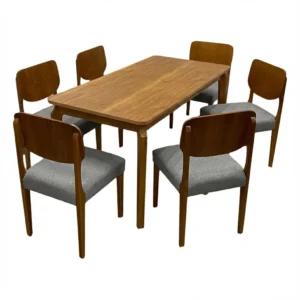 Mesa de Jantar Alegra 160x80cm Sem Vidro e 6 Cadeiras Barcelona em Linho Madeira Jcm