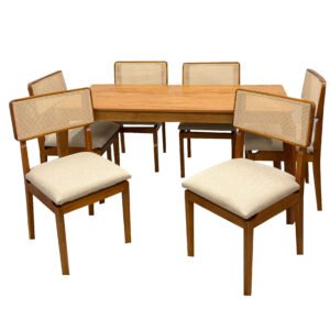 Mesa de Jantar Alegra 160x80cm Sem Vidro e 6 Cadeiras Canada em Linho Madeira Jcm