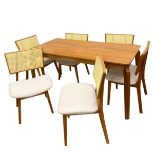Mesa de Jantar Alegra 160x80cm Sem Vidro e 6 Cadeiras Livia em Linho Madeira Jcm