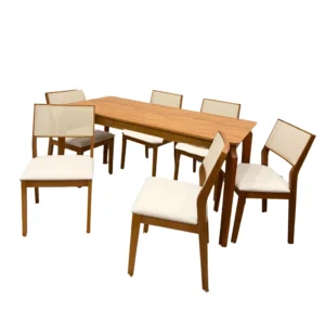 Mesa de Jantar Alegra 160x80cm Sem Vidro e 6 Cadeiras Oiti em Linho Madeira Jcm