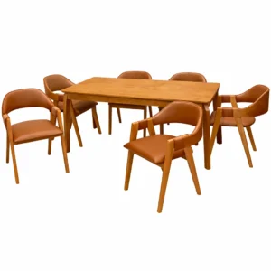 Mesa de Jantar Alegra 160x80cm Sem Vidro e 6 Cadeiras Perola em Corino Madeira Jcm