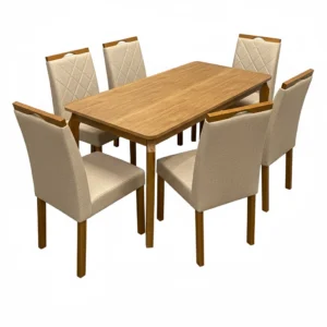 Mesa de Jantar Alegra 180x90 Sem Vidro e 6 Cadeiras California em Veludo Estofadas Jcm