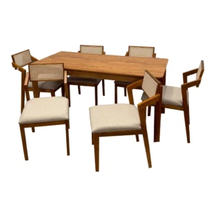 Mesa de Jantar Alegra 180x90cm Sem Vidro e 6 Cadeiras Berlim Madeira em Linho Jcm