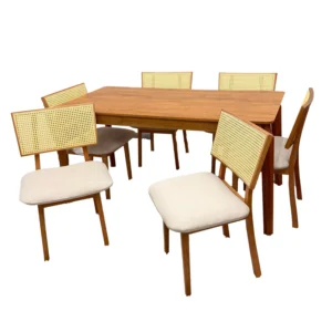 Mesa de Jantar Alegra 180x90cm Sem Vidro e 6 Cadeiras Diamante em Linho Madeira Jcm
