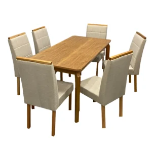 Mesa de Jantar Alegra 180x90cm Sem Vidro e 6 Cadeiras Giulia em Linho Estofadas Jcm