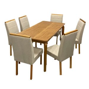 Mesa de Jantar Alegra 180x90cm Sem Vidro e 6 Cadeiras Giulia em Veludo Estofadas Jcm