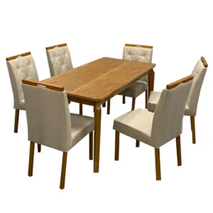 Mesa de Jantar Alegra 180x90cm Sem Vidro e 6 Cadeiras Jasmim em Veludo Estofadas Jcm