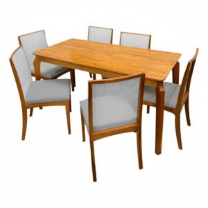 Mesa de Jantar Alegra 180x90cm Sem Vidro e 6 Cadeiras Lara Kappesberg em Linho Madeira Jcm