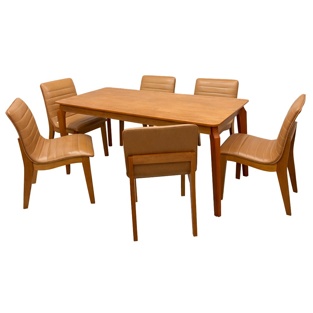 Mesa de Jantar Alegra 180x90cm Sem Vidro e 6 Cadeiras Sofia em Corino Madeira Jcm