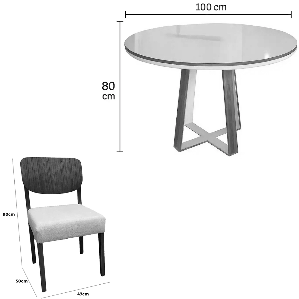 Mesa de Jantar Atlanta 100cm Redonda com Vidro e 4 Cadeiras Barcelona em Linho Madeira Minas Plac - Imagem 2
