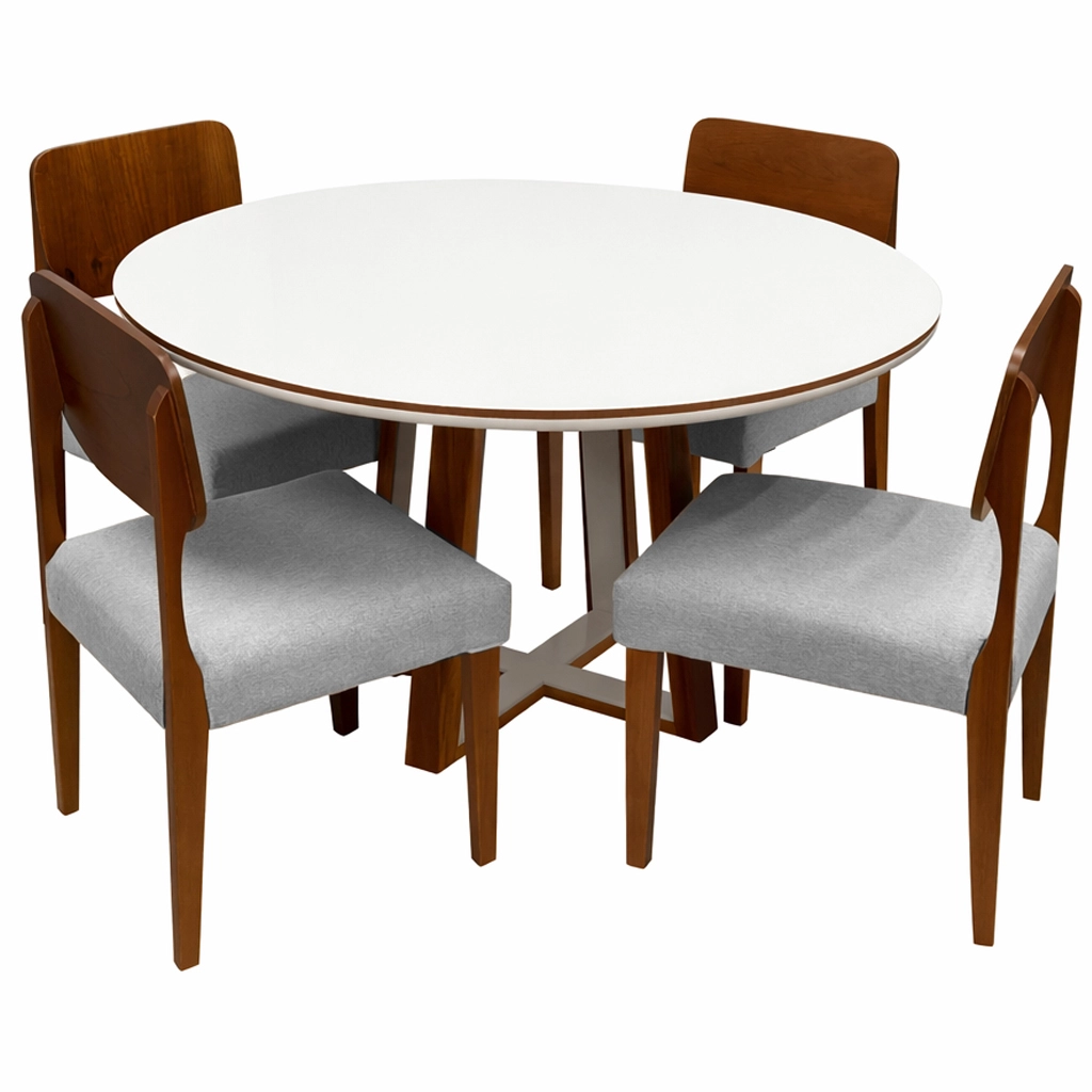 Mesa de Jantar Atlanta 100cm Redonda com Vidro e 4 Cadeiras Barcelona em Linho Madeira Minas Plac - Imagem 4