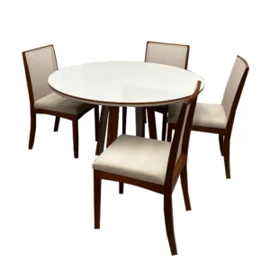 Mesa de Jantar Atlanta 100cm Redonda com Vidro e 4 Cadeiras Lara Kappesberg em Linho Madeira Minas Plac