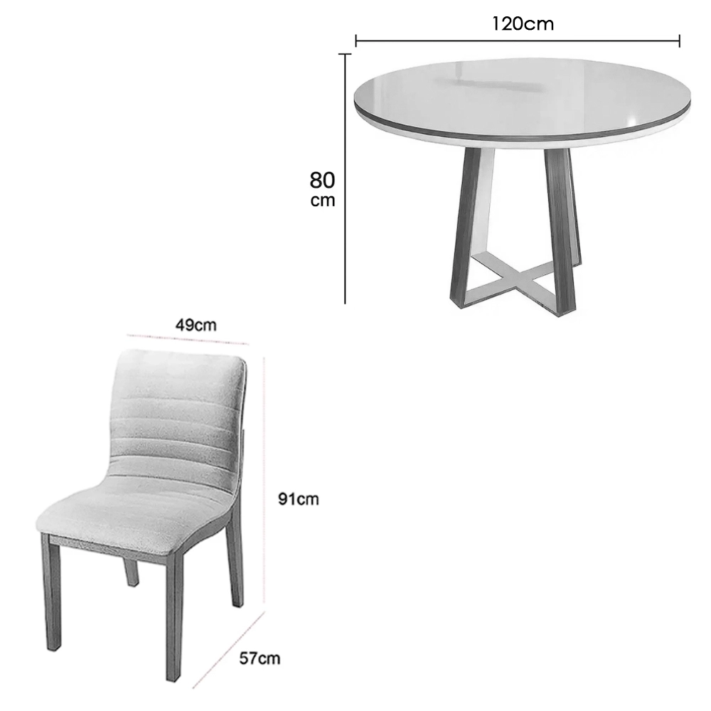 Mesa de Jantar Atlanta 120cm Redonda com Vidro e 4 Cadeiras Sofia em Corino Estofadas Minas Plac - Imagem 2