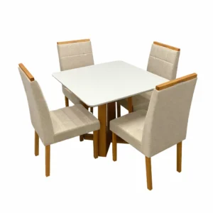 Mesa de Jantar Bali 90x90cm com Vidro e 4 Cadeiras Giulia em Veludo Estofadas Minas Plac