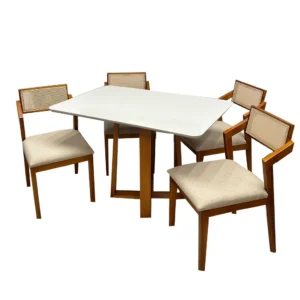 Mesa de Jantar Bali 120x90cm com Vidro e 4 Cadeiras Berlim Hr em Linho Madeira Minas Plac