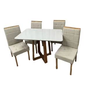 Mesa de Jantar Bali 120x90cm com Vidro e 4 Cadeiras Giulia em Veludo Estofadas Minas Plac