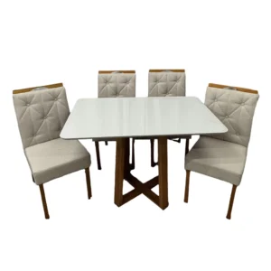 Mesa de Jantar Bali 120x80cm com Vidro e 4 Cadeiras Jasmim em Veludo Estofadas Minas Plac