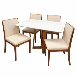 Mesa de Jantar Bali 120x90cm com Vidro e 4 Cadeiras Lara Kappesberg em Linho Madeira Minas Plac