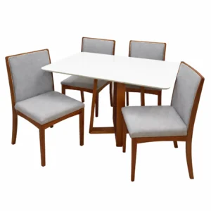 Mesa de Jantar Bali 120x80cm com Vidro e 4 Cadeiras Lara Kappesberg em Linho Madeira Minas Plac