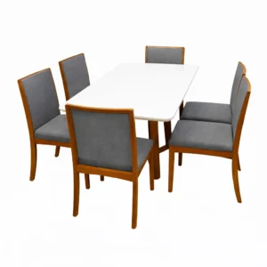 Mesa de Jantar Bali 160x80cm com Vidro e 6 Cadeiras Lara Kappesberg em Linho Madeira Minas Plac