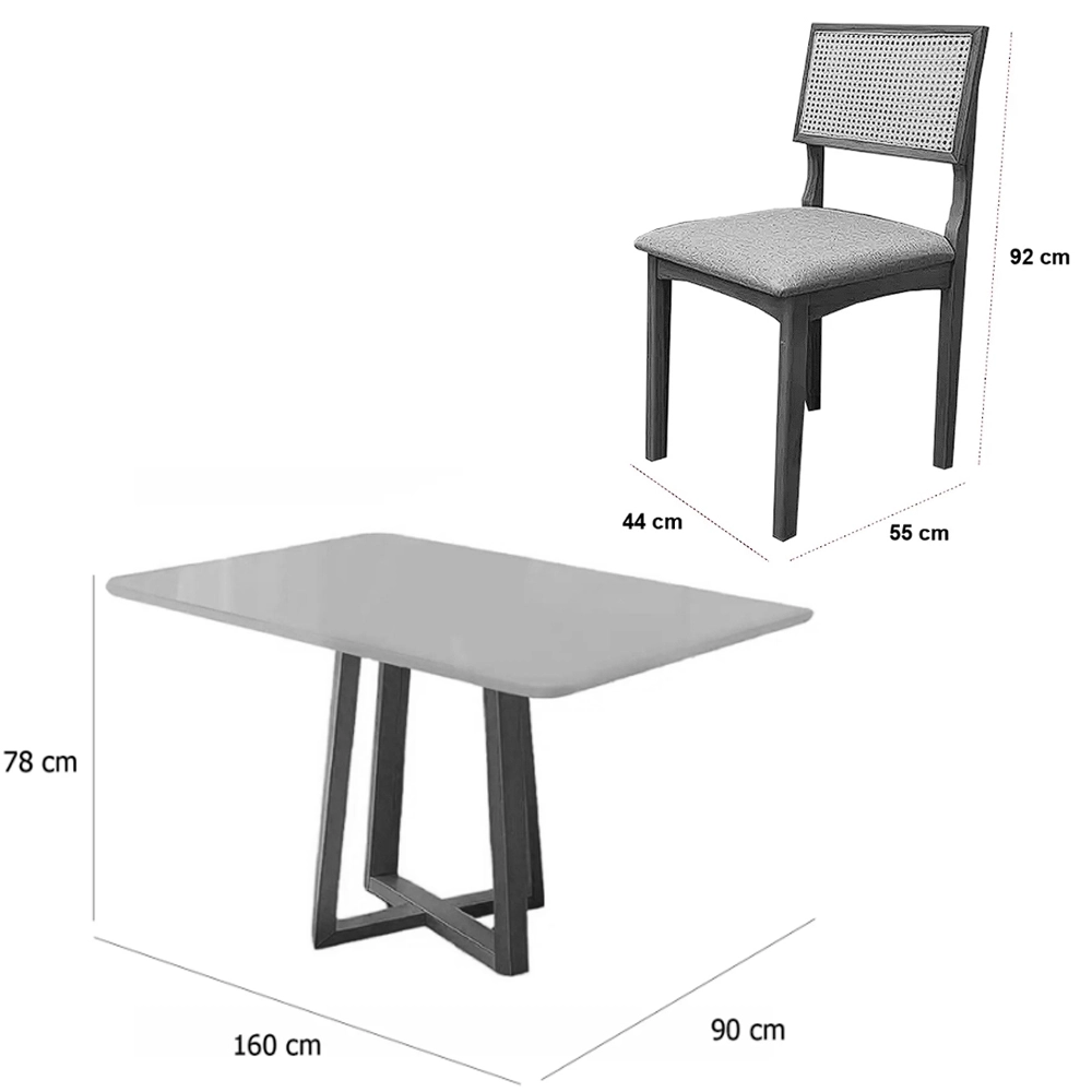 Mesa de Jantar Bali 160x90cm com Vidro e 6 Cadeiras Monalisa em Linho Madeira Minas Plac - Imagem 2