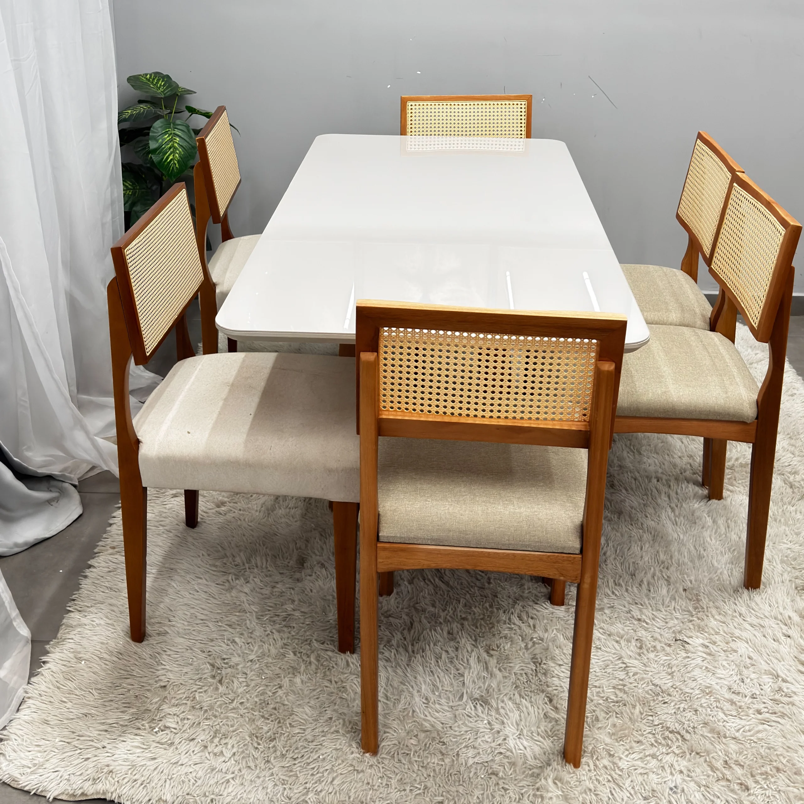 Mesa de Jantar Bali 160x90cm com Vidro e 6 Cadeiras Monalisa em Linho Madeira Minas Plac - Imagem 3