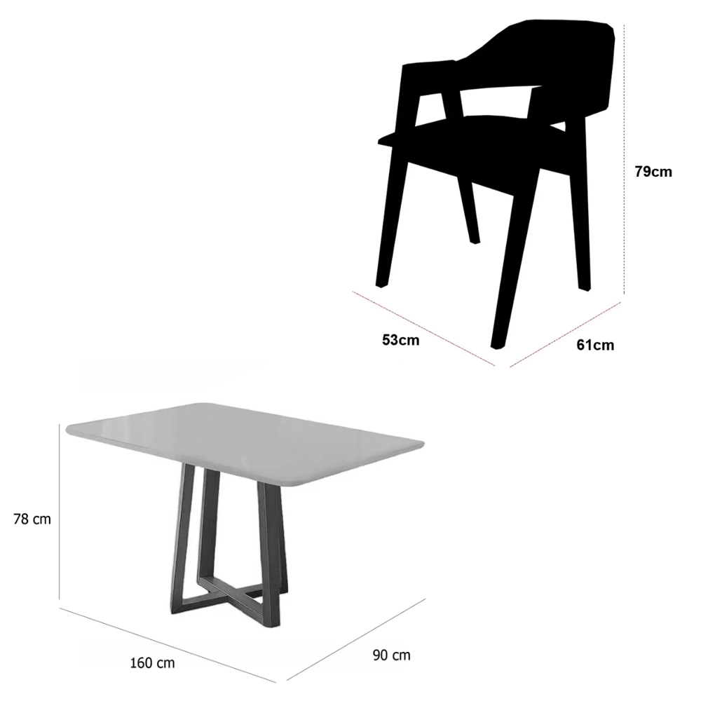 Mesa de Jantar Bali 160x90cm com Vidro e 6 Cadeiras Perola em Linho Madeira Minas Plac - Imagem 2