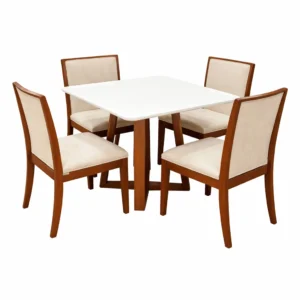 Mesa de Jantar Bali 90x90cm com Vidro e 4 Cadeiras Lara Kappesberg em Linho Madeira Minas Plac
