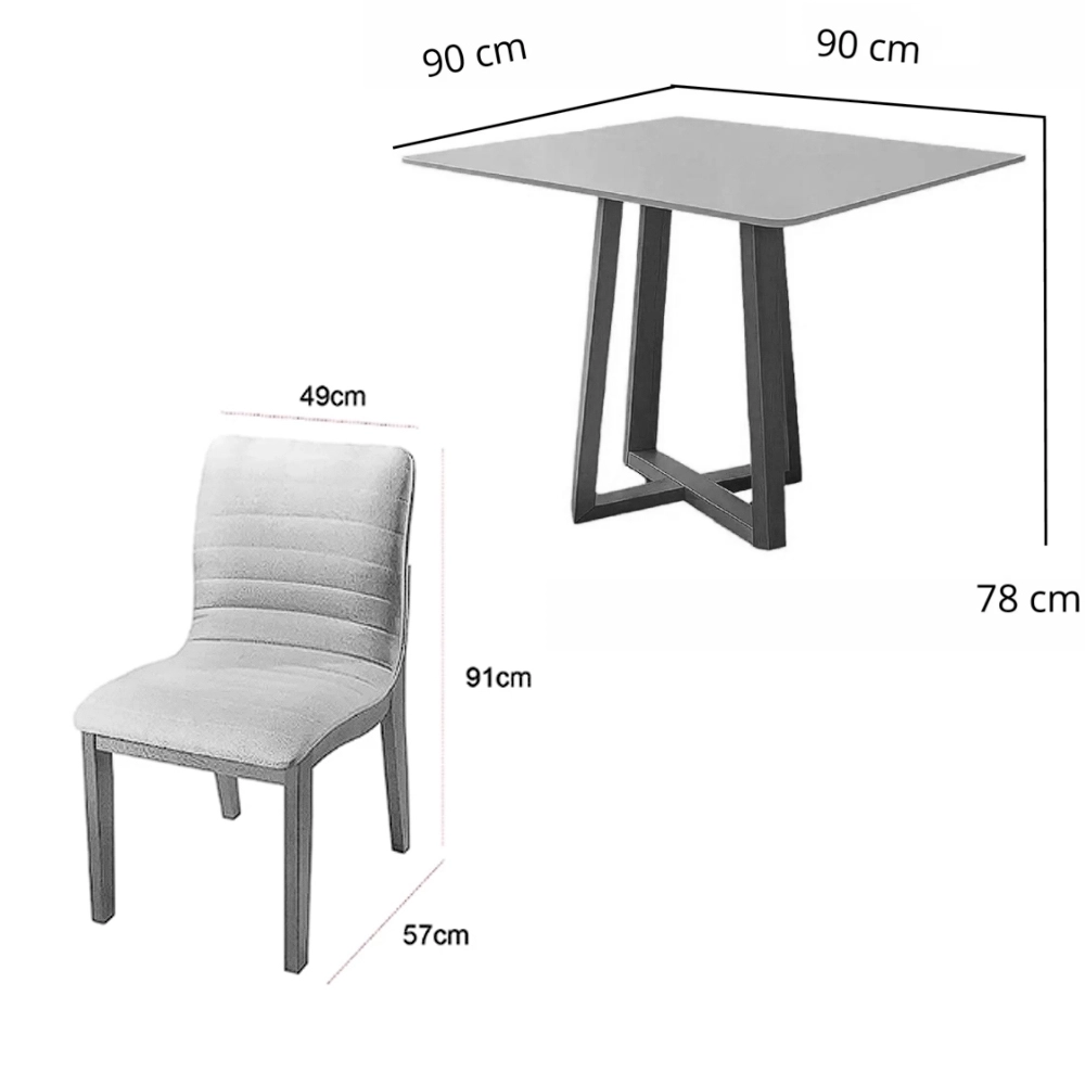 Mesa de Jantar Bali 90x90cm com Vidro e 4 Cadeiras Sofia em Corino Estofadas Minas Plac - Imagem 2
