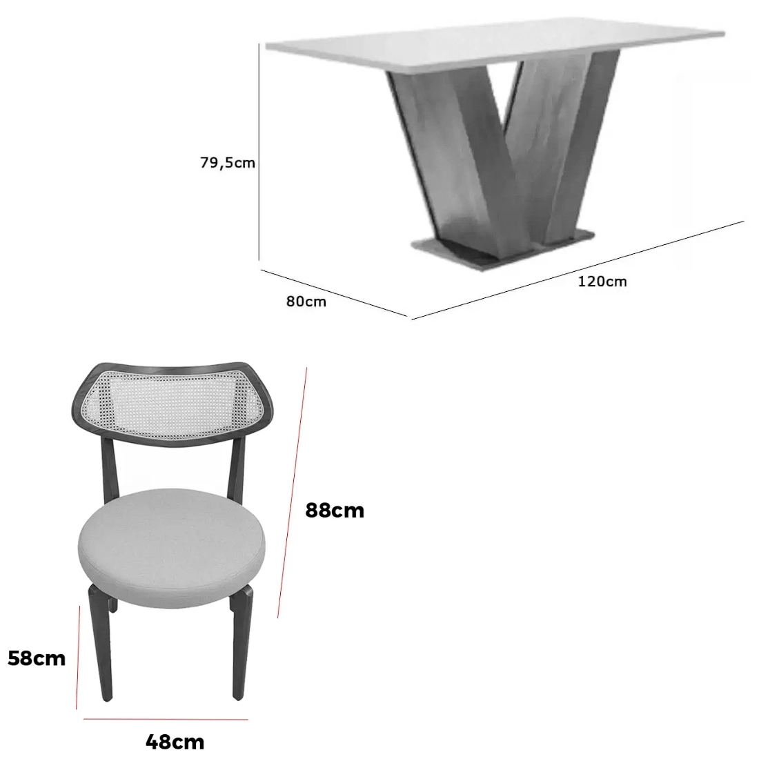 Mesa de Jantar Classic 120x80cm com Vidro e 4 Cadeiras Athenas em Linho Madeira Cel Móveis - Imagem 2