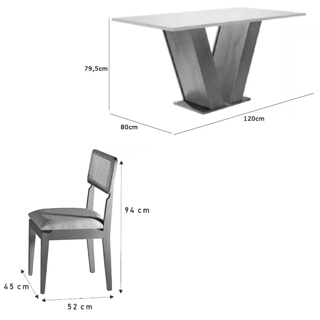 Mesa de Jantar Classic 120x80cm com Vidro e 4 Cadeiras Canada em Linho Madeira Cel Móveis - Imagem 2