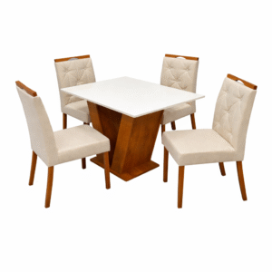Mesa de Jantar Classic 120x80cm com Vidro e 4 Cadeiras Jasmim em Veludo Estofadas Cel Móveis