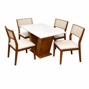 Mesa de Jantar Classic 120x80cm com Vidro e 4 Cadeiras Oiti em Linho Madeira Cel Móveis