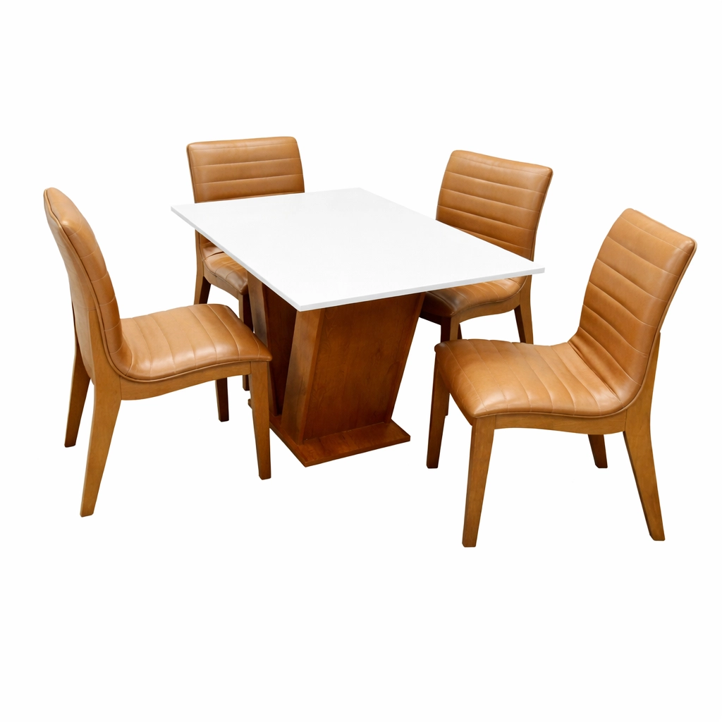 Mesa de Jantar Classic 120x80cm com Vidro e 4 Cadeiras Sofia em Corino Estofadas Cel Móveis