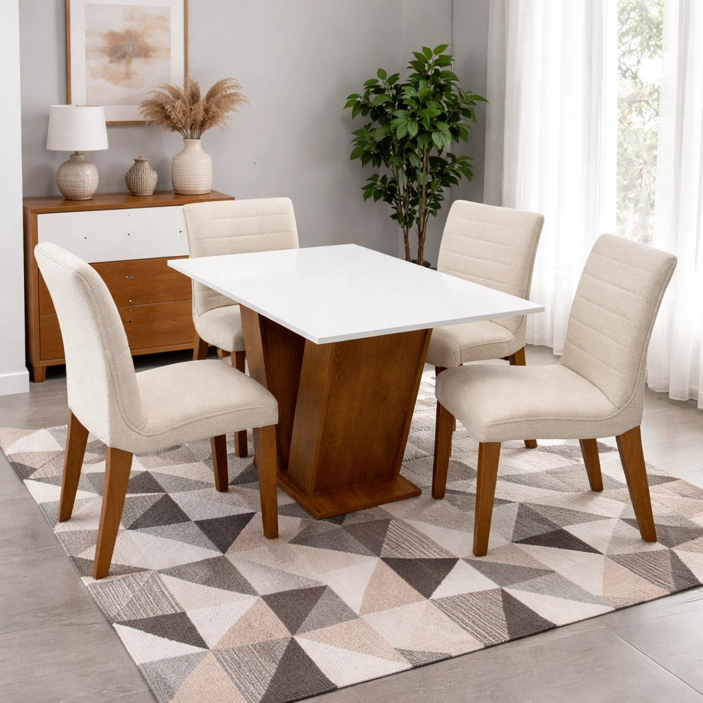 Mesa de Jantar Classic 120x80cm com Vidro e 4 Cadeiras Sofia em Linho Estofadas Cel Móveis - Imagem 3