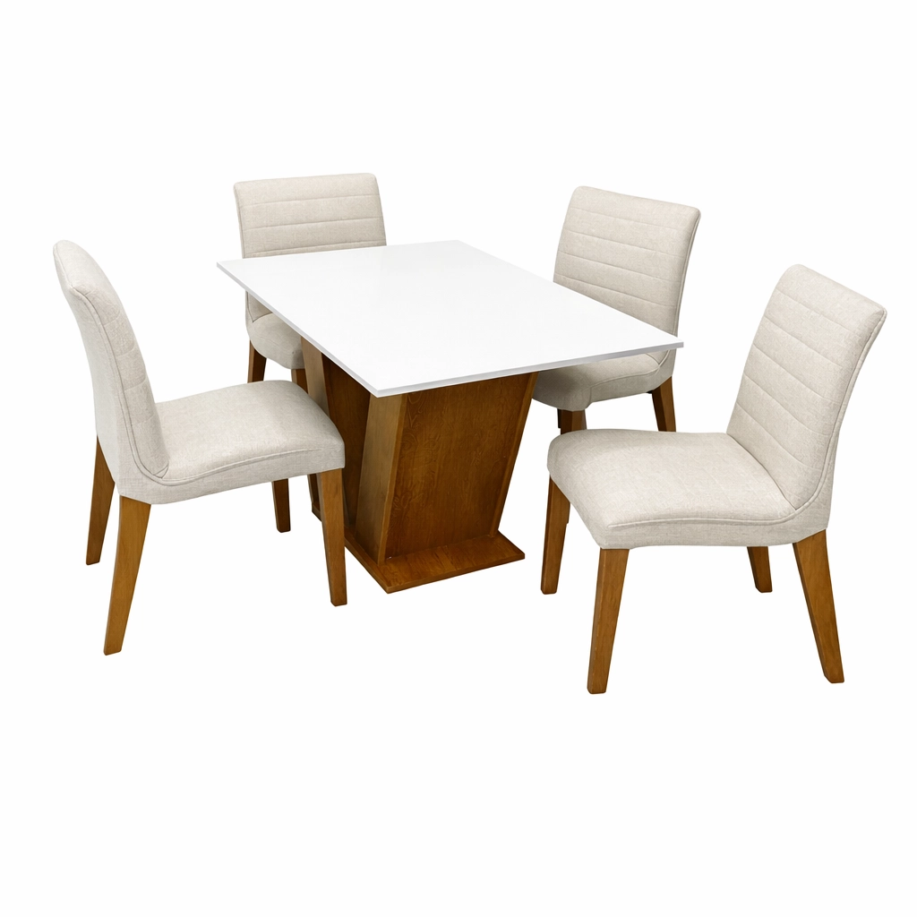 Mesa de Jantar Classic 120x80cm com Vidro e 4 Cadeiras Sofia em Linho Estofadas Cel Móveis