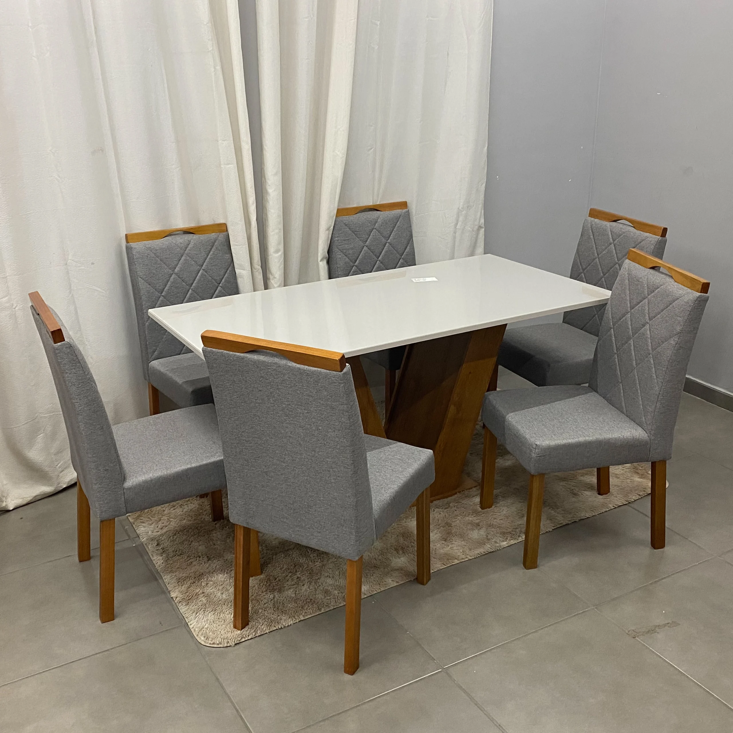 Mesa de Jantar Classic 160x80cm com Vidro e 6 Cadeiras California em Linho Estofadas Cel Móveis - Imagem 3