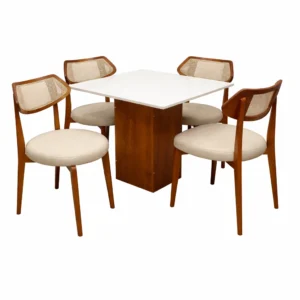 Mesa de Jantar Dakota 90x90cm Sem Vidro e 4 Cadeiras Athenas em Linho Madeira Cel Móveis
