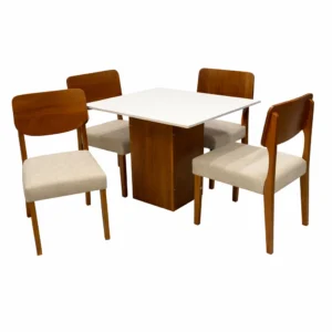 Mesa de Jantar Dakota 90x90cm Sem Vidro e 4 Cadeiras Barcelona em Linho Madeira Cel Móveis
