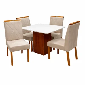 Mesa de Jantar Dakota 90x90cm Sem Vidro e 4 Cadeiras California em Veludo Estofadas Cel Móveis
