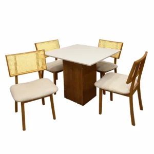 Mesa de Jantar Dakota 90x90cm Sem Vidro e 4 Cadeiras Diamante em Linho Madeira Cel Móveis